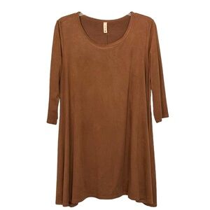 Tyche Travel Dress Size L 3/4 Sleeve Suede Cloth Inseam Side Pockets Swing Dress